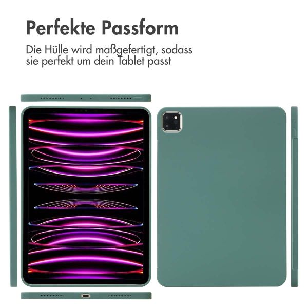 Accezz Liquid Silicone Back Cover mit Stifthalter für das iPad Pro 11 (2018/2020/2021/2022) - Dunkelgrün