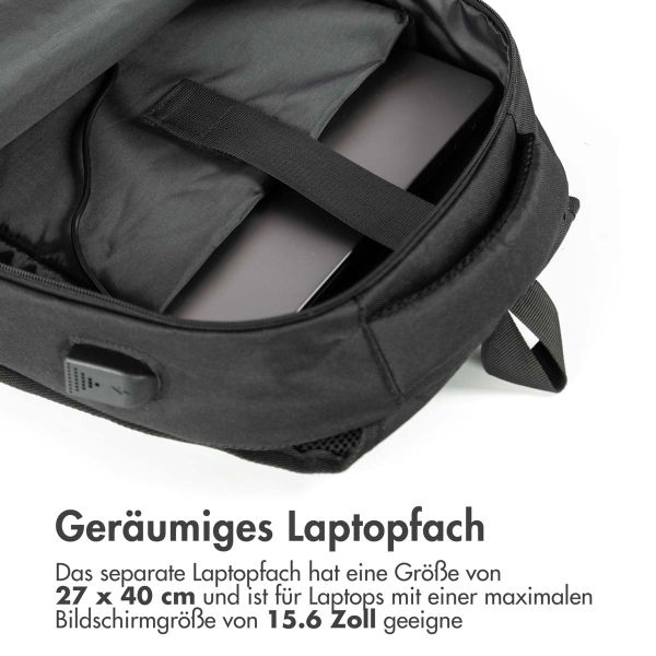 imoshion ﻿Laptop-Rucksack mit USB-Anschluss - Geeignet für Laptops bis 15.6 Zoll - Laptop-Rucksack für Herren - Schwarz