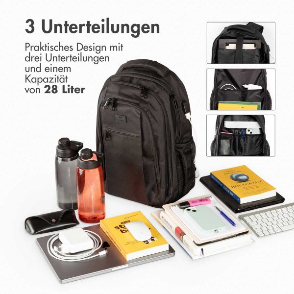 imoshion ﻿Laptop-Rucksack mit USB-Anschluss - Geeignet für Laptops bis 15.6 Zoll - Laptop-Rucksack für Herren - Schwarz