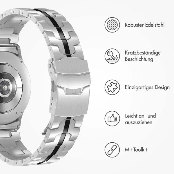 Accezz Steel Band für die Samsung Galaxy Watch 4 / 5 / 6 / 7 - 20 mm - Silber / Schwarz