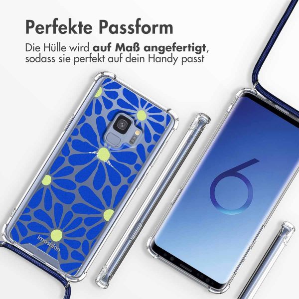 imoshion Design Hülle mit Band für das Samsung Galaxy S9 - Cobalt Blue Flowers Connect