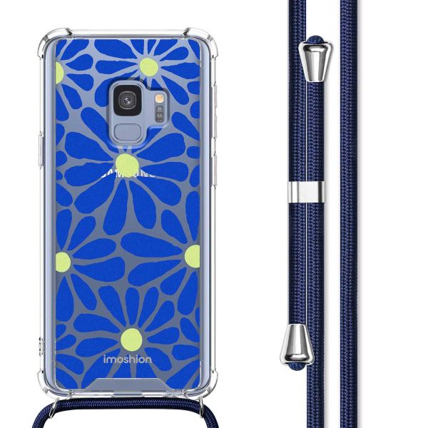 imoshion Design Hülle mit Band für das Samsung Galaxy S9 - Cobalt Blue Flowers Connect