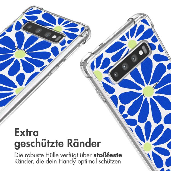 imoshion Design Hülle mit Band für das Samsung Galaxy S10 - Cobalt Blue Flowers Connect