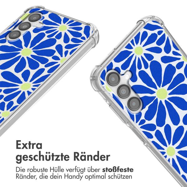 imoshion Design Hülle mit Band für das Samsung Galaxy A14 (5G/4G) - Cobalt Blue Flowers Connect