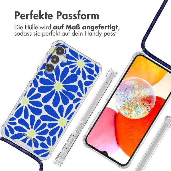 imoshion Design Hülle mit Band für das Samsung Galaxy A14 (5G/4G) - Cobalt Blue Flowers Connect