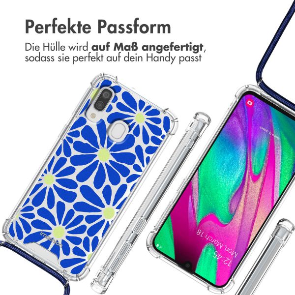 imoshion Design Hülle mit Band für das Samsung Galaxy A40 - Cobalt Blue Flowers Connect