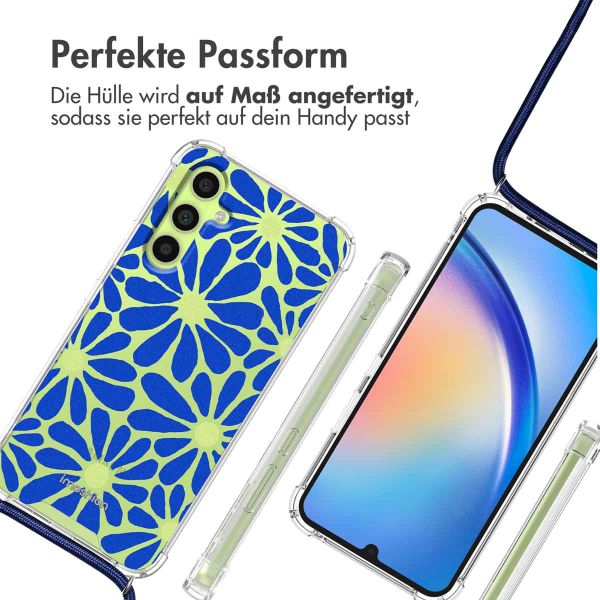 imoshion Design Hülle mit Band für das Samsung Galaxy A34 - Cobalt Blue Flowers Connect