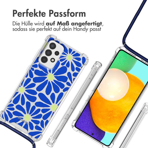 imoshion Design Hülle mit Band für das Samsung Galaxy A52(s) (5G/4G) - Cobalt Blue Flowers Connect