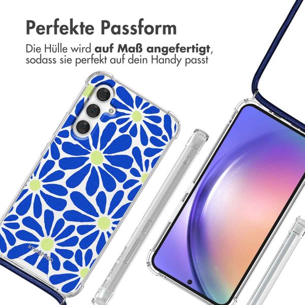 imoshion Design Hülle mit Band für das Samsung Galaxy A54 (5G) - Cobalt Blue Flowers Connect