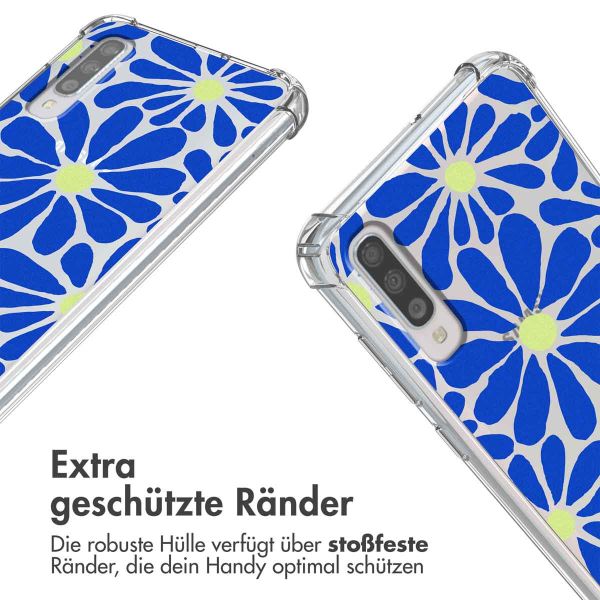 imoshion Design Hülle mit Band für das Samsung Galaxy A70 - Cobalt Blue Flowers Connect