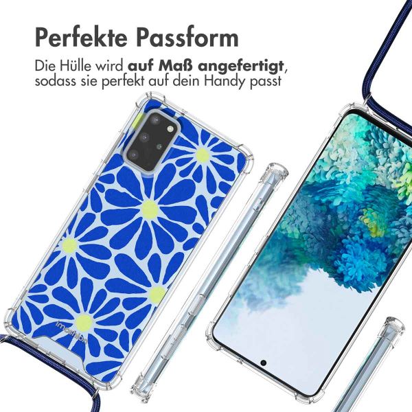 imoshion Design Hülle mit Band für das Samsung Galaxy S20 Plus - Cobalt Blue Flowers Connect