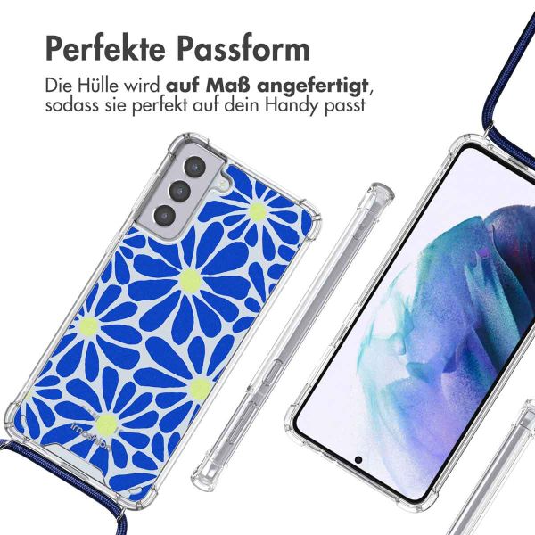 imoshion Design Hülle mit Band für das Samsung Galaxy S21 - Cobalt Blue Flowers Connect