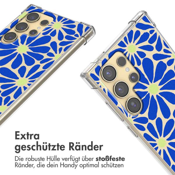 imoshion Design Hülle mit Band für das Samsung Galaxy S24 Ultra - Cobalt Blue Flowers Connect