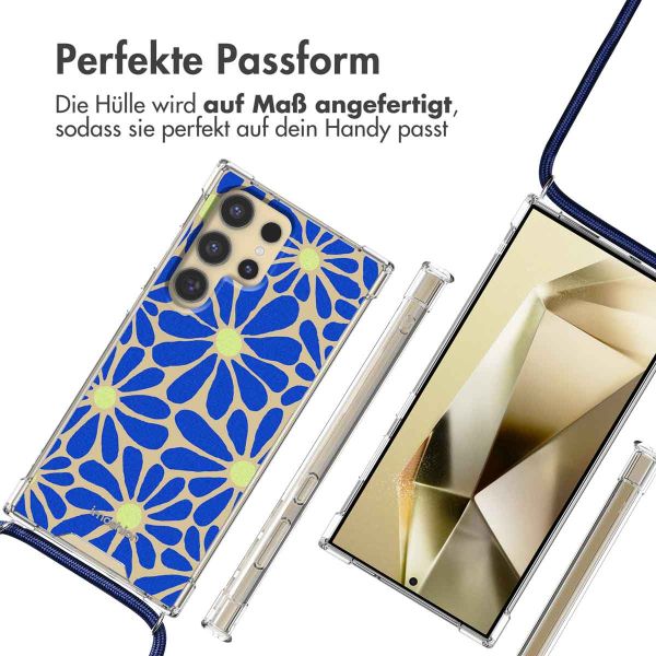 imoshion Design Hülle mit Band für das Samsung Galaxy S24 Ultra - Cobalt Blue Flowers Connect