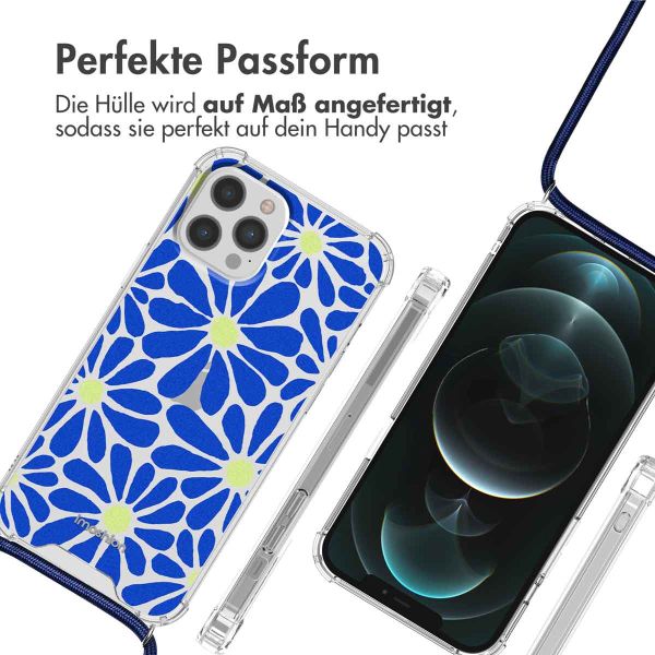 iMoshion Design Hülle mit Band für das iPhone 12 Pro Max - Cobalt Blue Flowers Connect