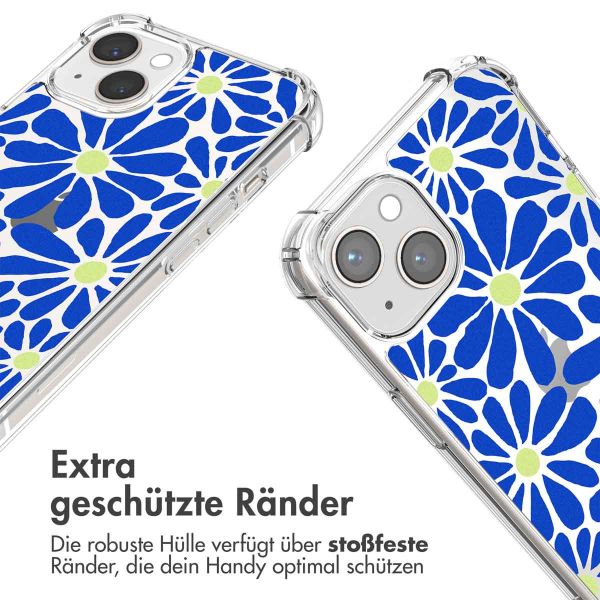 iMoshion Design Hülle mit Band für das iPhone 13 - Cobalt Blue Flowers Connect