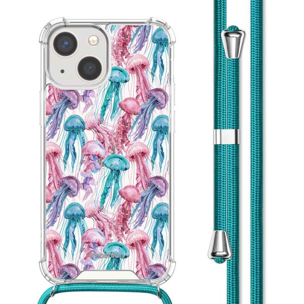 iMoshion Design Hülle mit Band für das iPhone 13 Mini - Jellyfish Watercolor