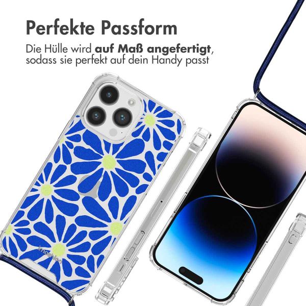 imoshion Design Hülle mit Band für das iPhone 14 Pro - Cobalt Blue Flowers Connect