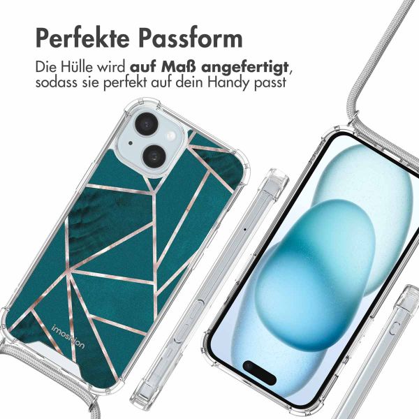 imoshion Design Hülle mit Band für das iPhone 15 - Petrol Green Graphic