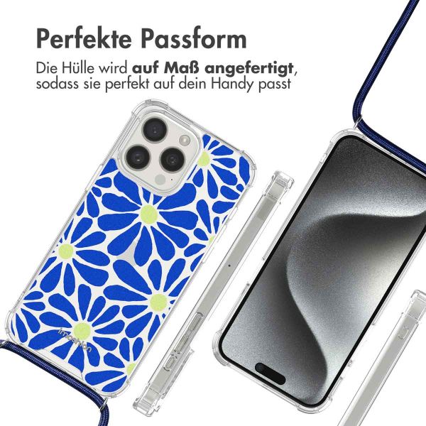 imoshion Design Hülle mit Band für das iPhone 15 Pro Max - Cobalt Blue Flowers Connect