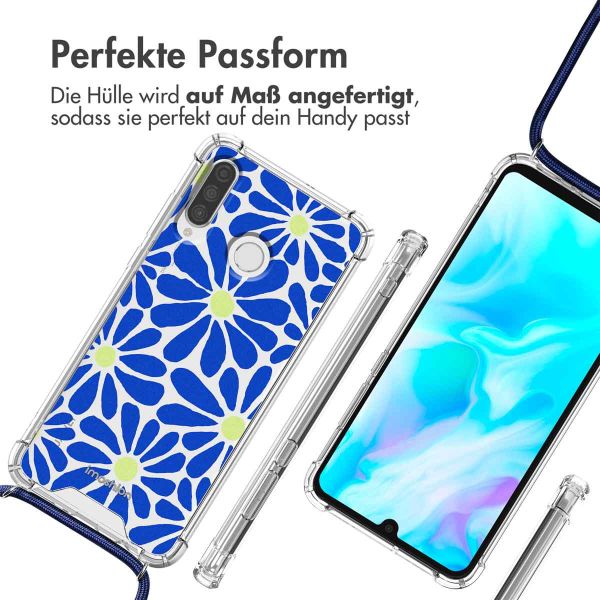 imoshion Design Hülle mit Band für das Huawei P30 Lite - Cobalt Blue Flowers Connect