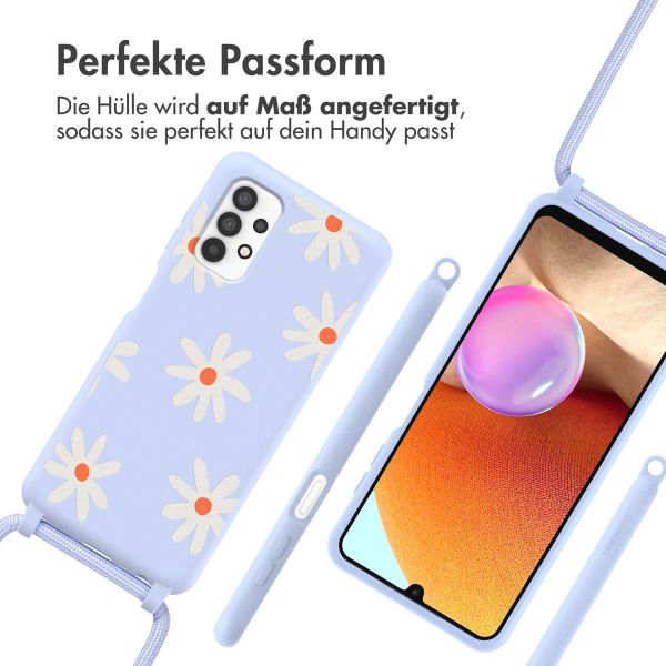 imoshion Silikonhülle design mit Band für das Samsung Galaxy A32 (4G) - Lila Flower Distance