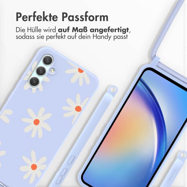 imoshion Silikonhülle design mit Band für das Samsung Galaxy A34 (5G) - Lila Flower Distance