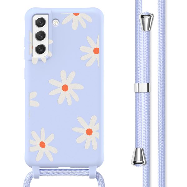 imoshion Silikonhülle design mit Band für das Samsung Galaxy S21 FE - Lila Flower Distance