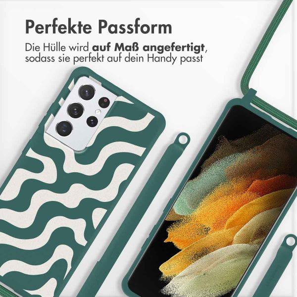 imoshion Silikonhülle design mit Band für das Samsung Galaxy S21 Ultra - Petrol Green Groovy