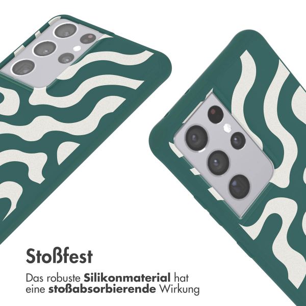 imoshion Silikonhülle design mit Band für das Samsung Galaxy S21 Ultra - Petrol Green Groovy