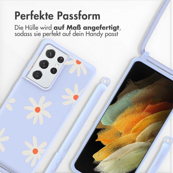 imoshion Silikonhülle design mit Band für das Samsung Galaxy S21 Ultra - Lila Flower Distance