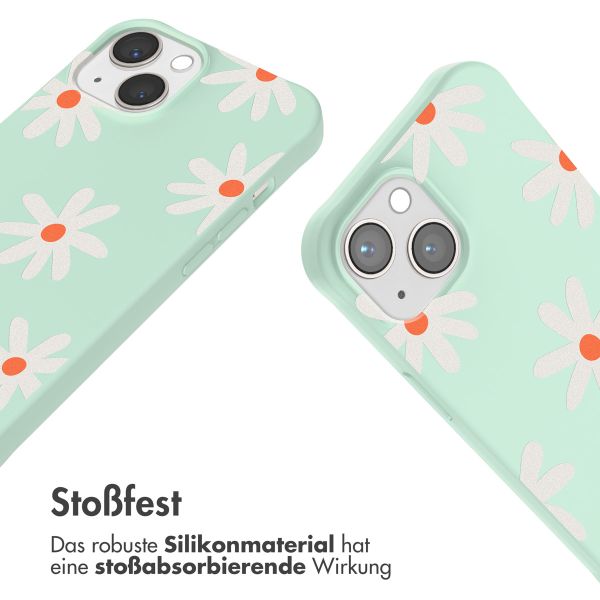 imoshion Silikonhülle design mit Band für das iPhone 13 - Green Flower Distance