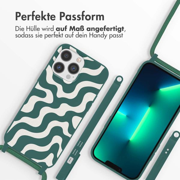 imoshion Silikonhülle design mit Band für das iPhone 13 Pro - Petrol Green Groovy