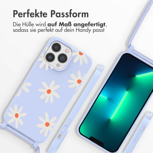 imoshion Silikonhülle design mit Band für das iPhone 13 Pro - Lila Flower Distance