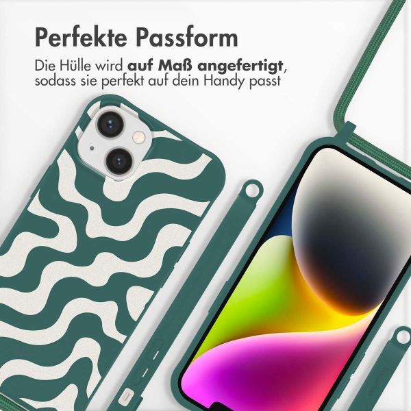 imoshion Silikonhülle design mit Band für das iPhone 14 - Petrol Green Groovy