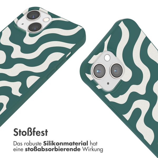 imoshion Silikonhülle design mit Band für das iPhone 14 - Petrol Green Groovy