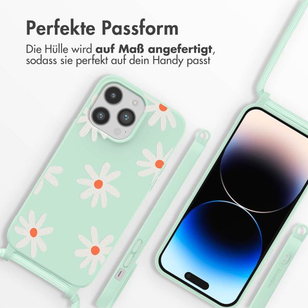 imoshion Silikonhülle design mit Band für das iPhone 14 Pro - Green Flower Distance