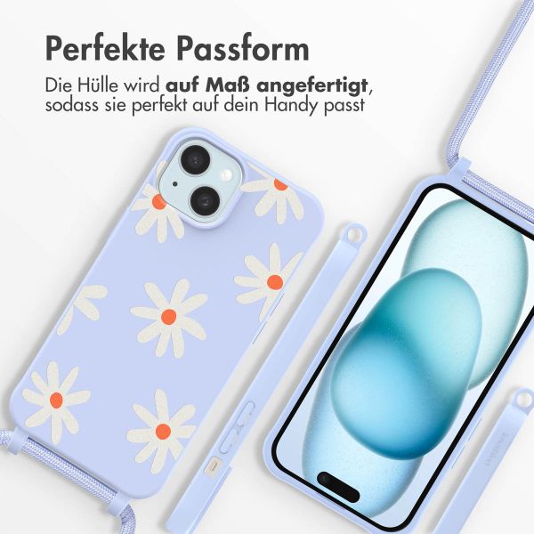 imoshion Silikonhülle design mit Band für das iPhone 15 - Lila Flower Distance