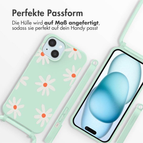 imoshion Silikonhülle design mit Band für das iPhone 15 - Green Flower Distance