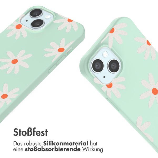 imoshion Silikonhülle design mit Band für das iPhone 15 - Green Flower Distance