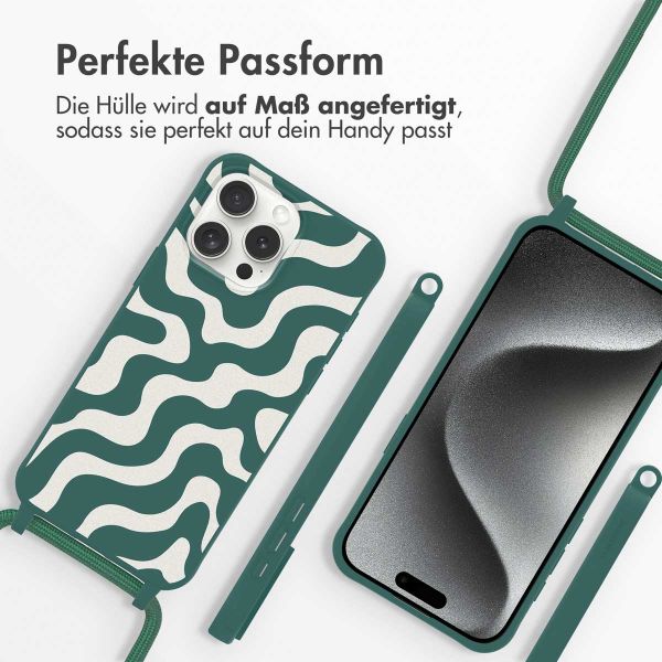 imoshion Silikonhülle design mit Band für das iPhone 15 Pro - Petrol Green Groovy