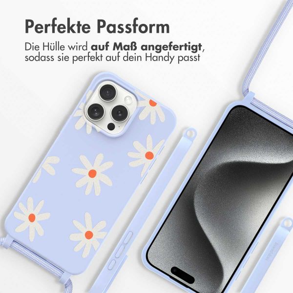 imoshion Silikonhülle design mit Band für das iPhone 15 Pro Max - Lila Flower Distance