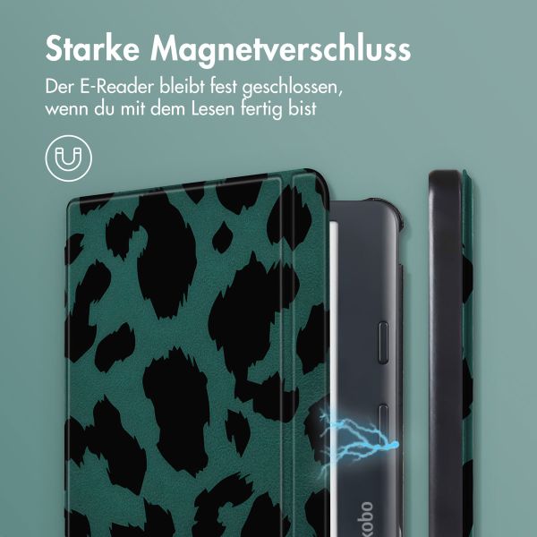 imoshion Design Slim Hard Case Sleepcover mit Stand für das Kobo Libra Colour - Green Leopard