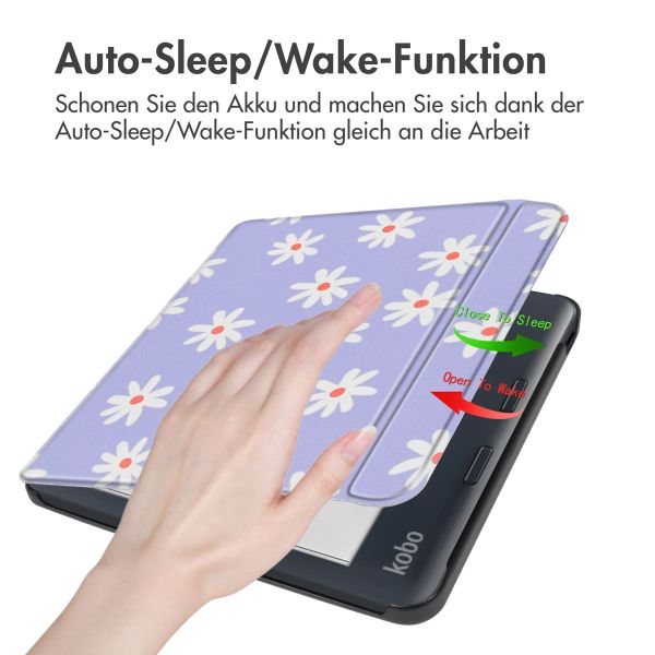 imoshion Design Slim Hard Case Sleepcover mit Stand für das Kobo Libra Colour - Flowers Distance