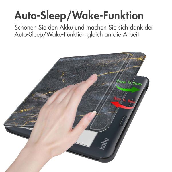 imoshion Design Slim Hard Case Sleepcover mit Stand für das Kobo Libra Colour - Black Marble