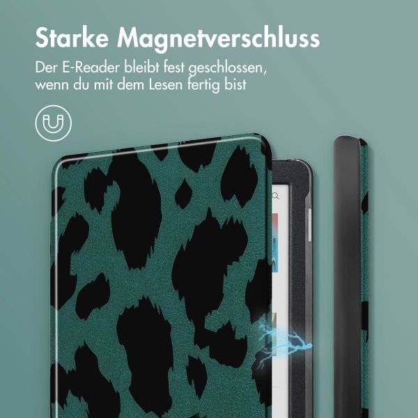 imoshion Design Slim Hard Case Sleepcover für das Kobo Clara Colour / Kobo Clara BW - Green Leopard