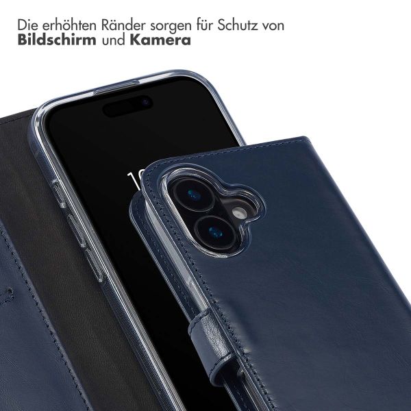 Selencia Echtleder Klapphülle für das iPhone 16 - Blau