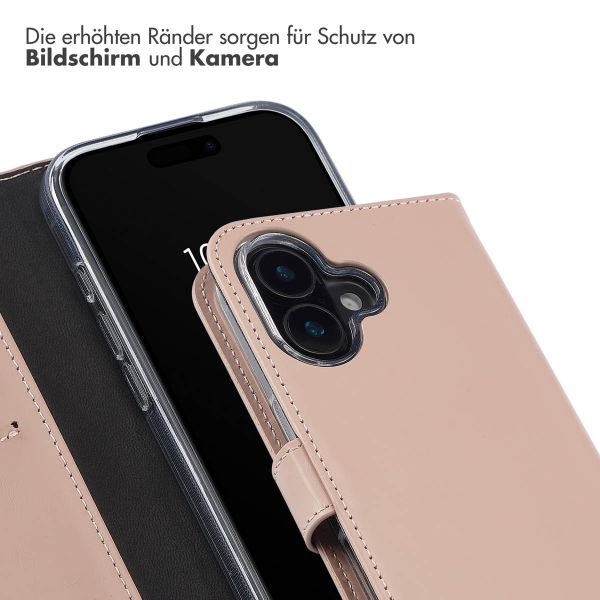 Selencia Echtleder Klapphülle für das iPhone 16 - Dusty Pink