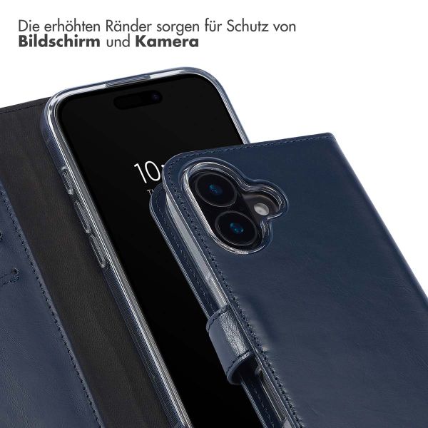 Selencia Echtleder Klapphülle für das iPhone 16 Plus - Blau