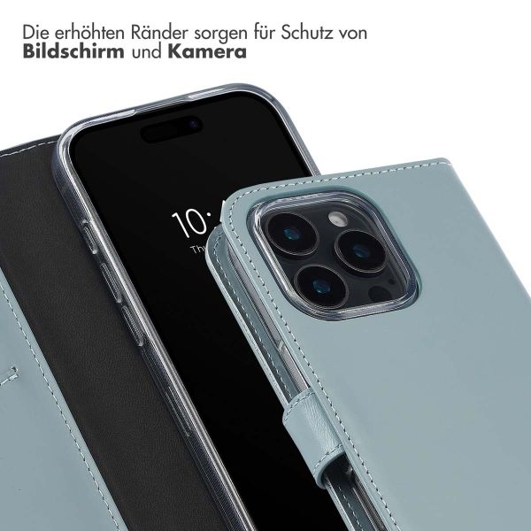 Selencia Echtleder Klapphülle für das iPhone 16 Pro - Air Blue